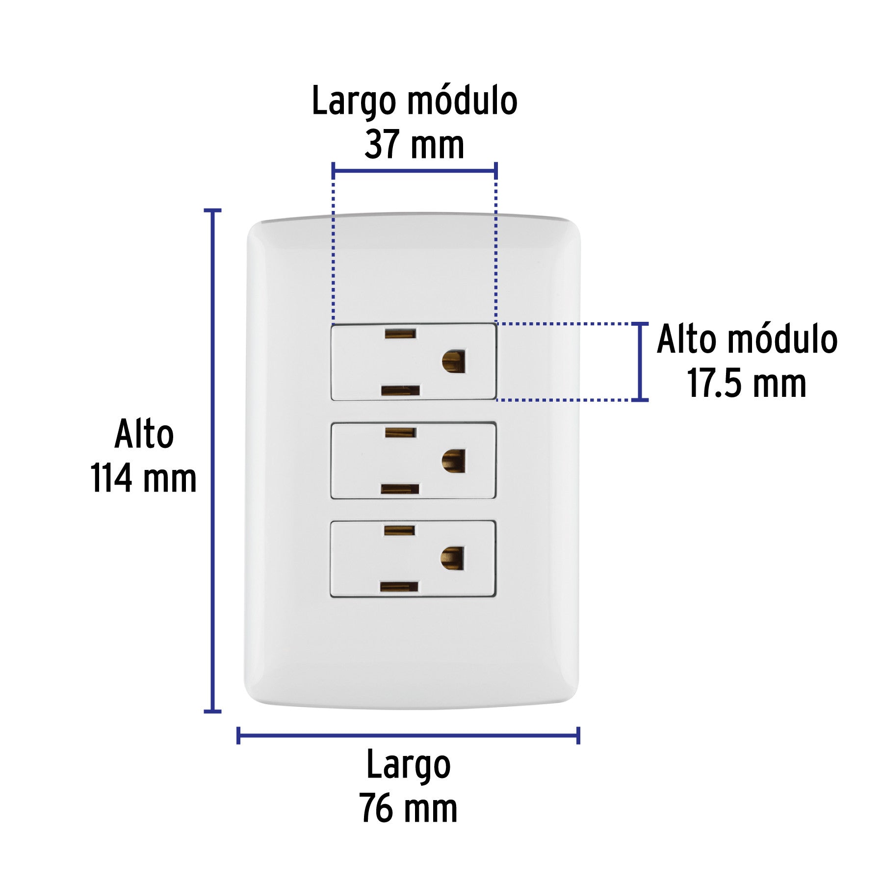 Placa armada 3 contactos aterrizados, blanco, línea Italiana blanco