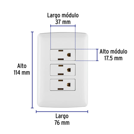 Placa armada 3 contactos aterrizados, blanco, línea Italiana blanco