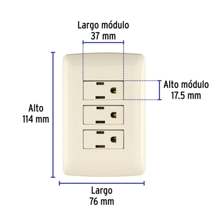 Placa armada 3 contactos aterrizados, madera, línea Italiana