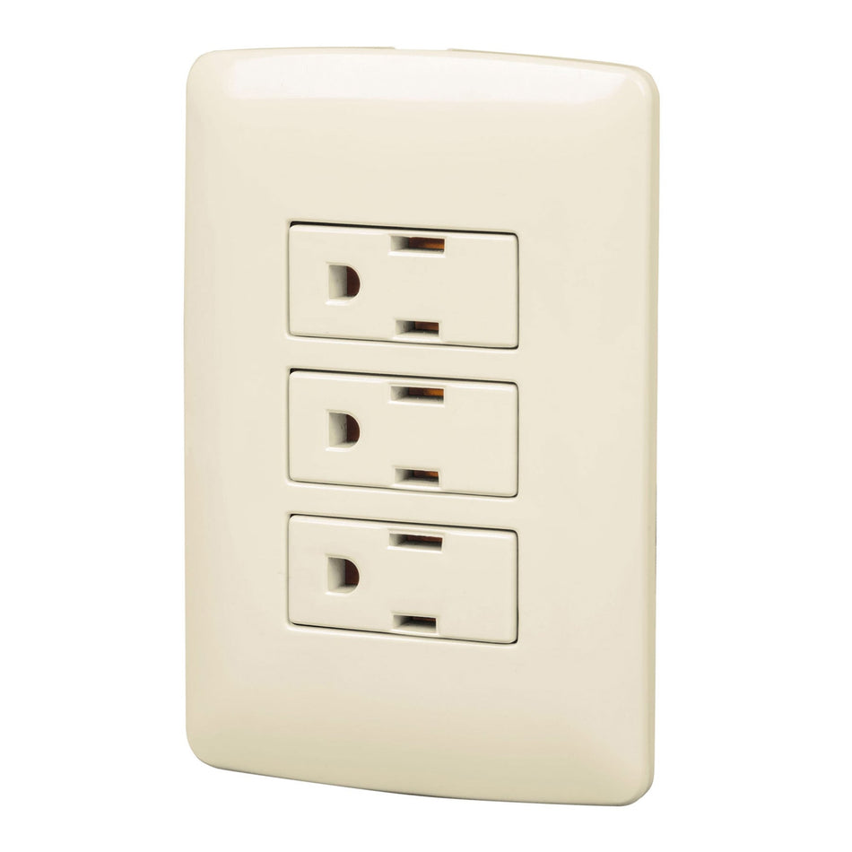 Placa armada 3 contactos aterrizados, madera, línea Italiana