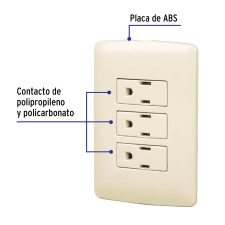 Placa armada 3 contactos aterrizados, plata, línea Italiana