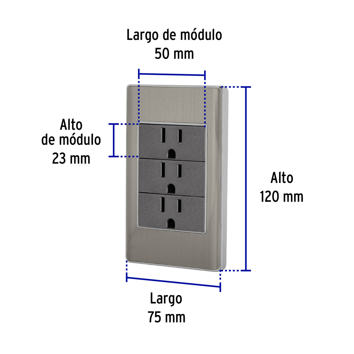 Placa armada acero inox 3 contactos 1 modulo Lisboa