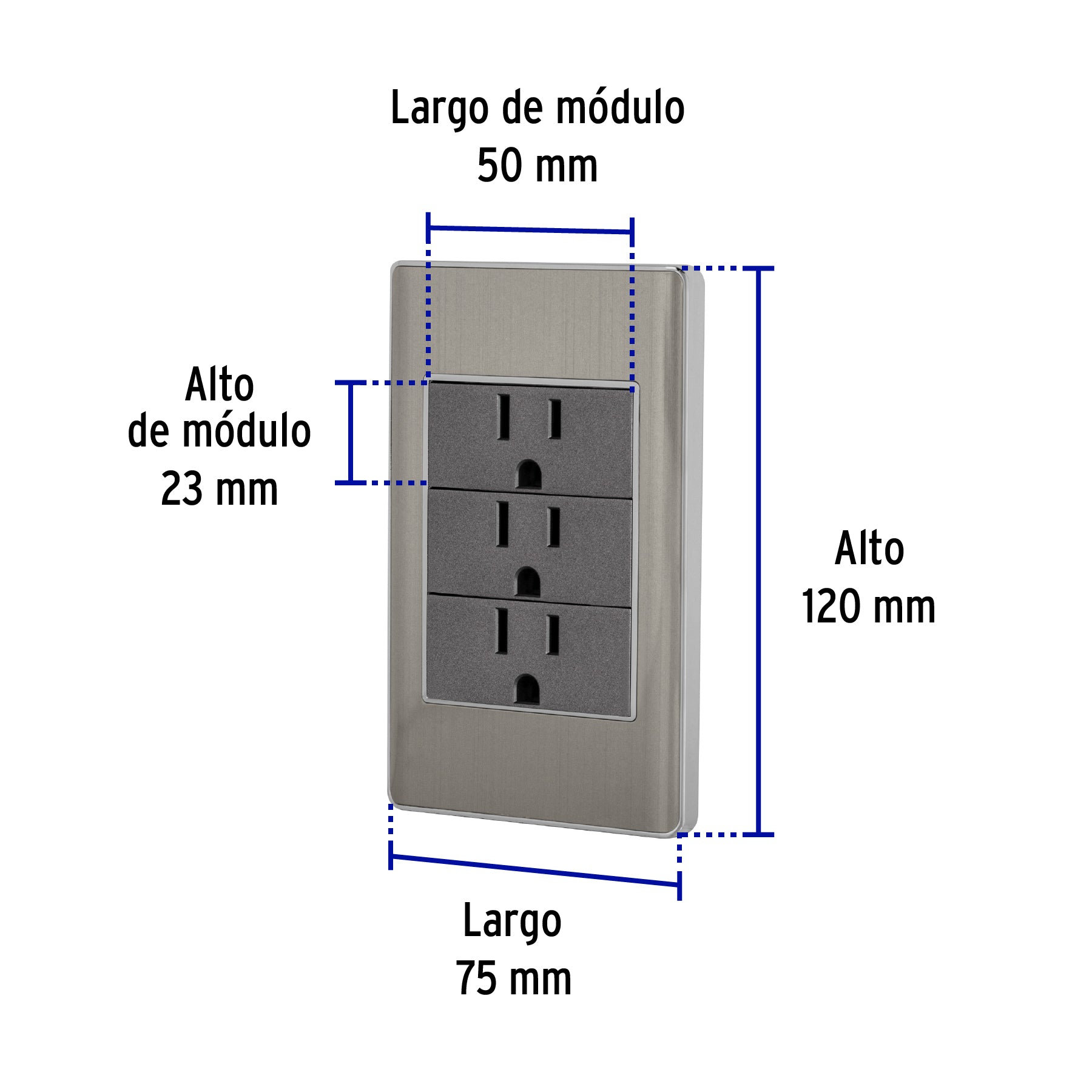 Placa armada acero inox 3 contactos 1 modulo Lisboa