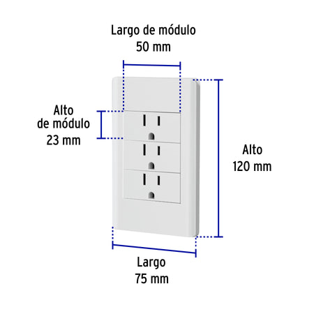 Placa armada 3 contactos 1 modulo Lisboa Volteck blanca