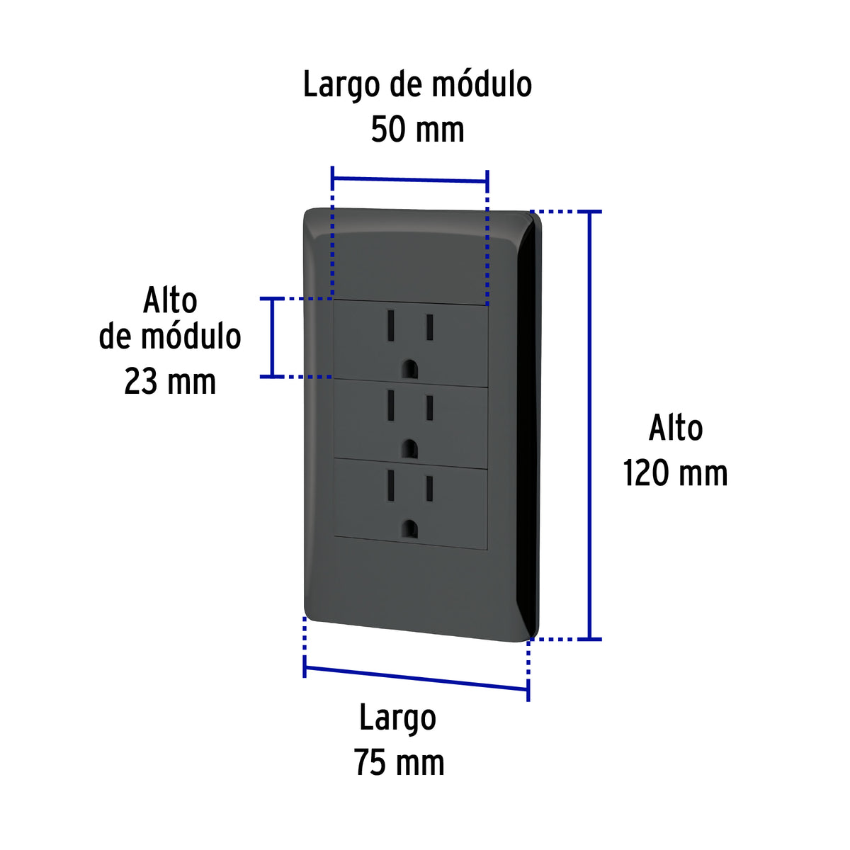 Placa armada 3 contactos 1 modulo Lisboa Volteck negra