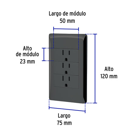 Placa armada 3 contactos 1 modulo Lisboa Volteck negra