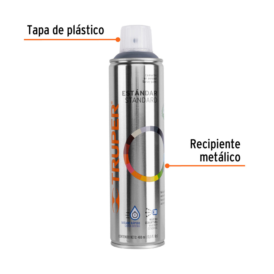 Pintura en aerosol, gris acero, bote tradicional, 400 ml