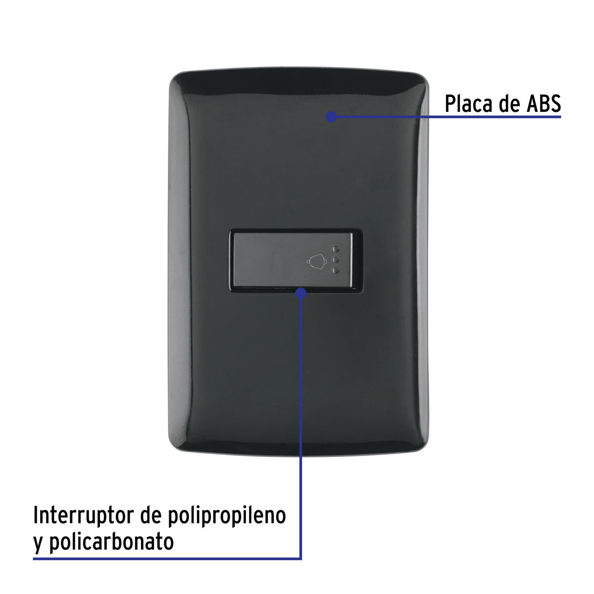 Placa armada con timbre, negro, línea Italiana, Volteck