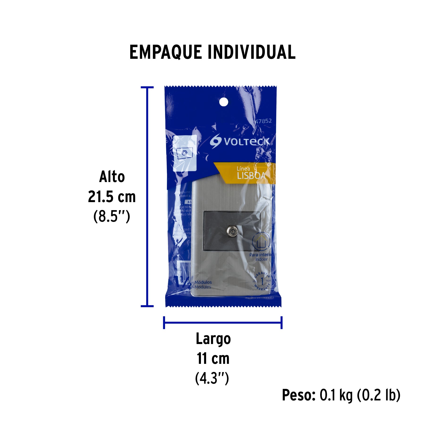 Placa armada acero inox 1 toma de TV, 1.5 módulos, Lisboa