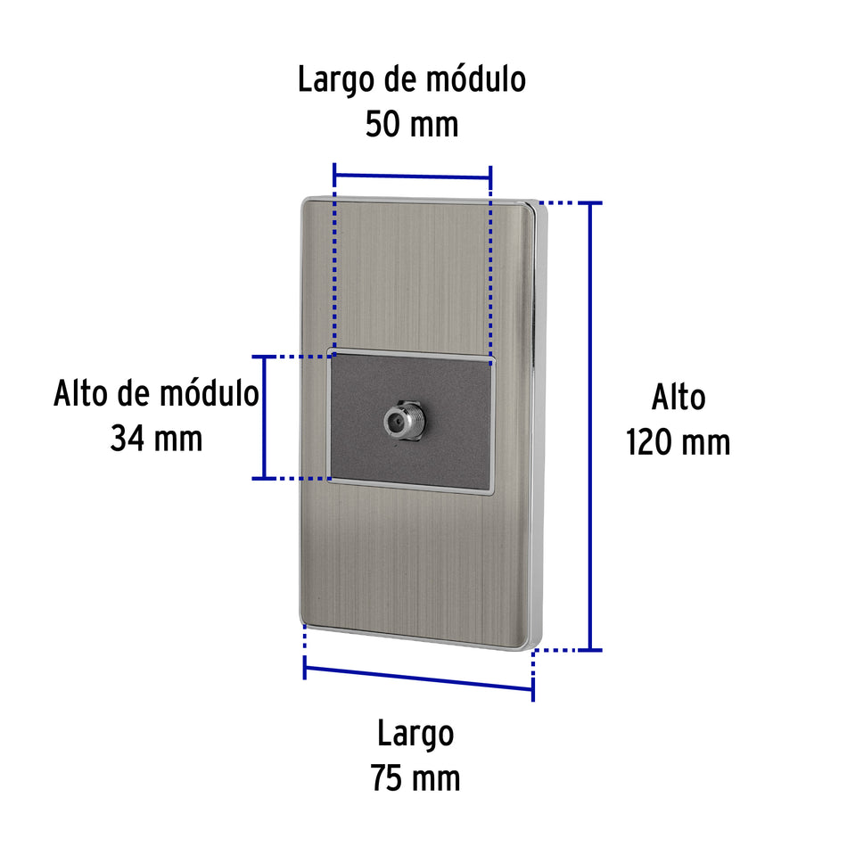 Placa armada acero inox 1 toma de TV, 1.5 módulos, Lisboa