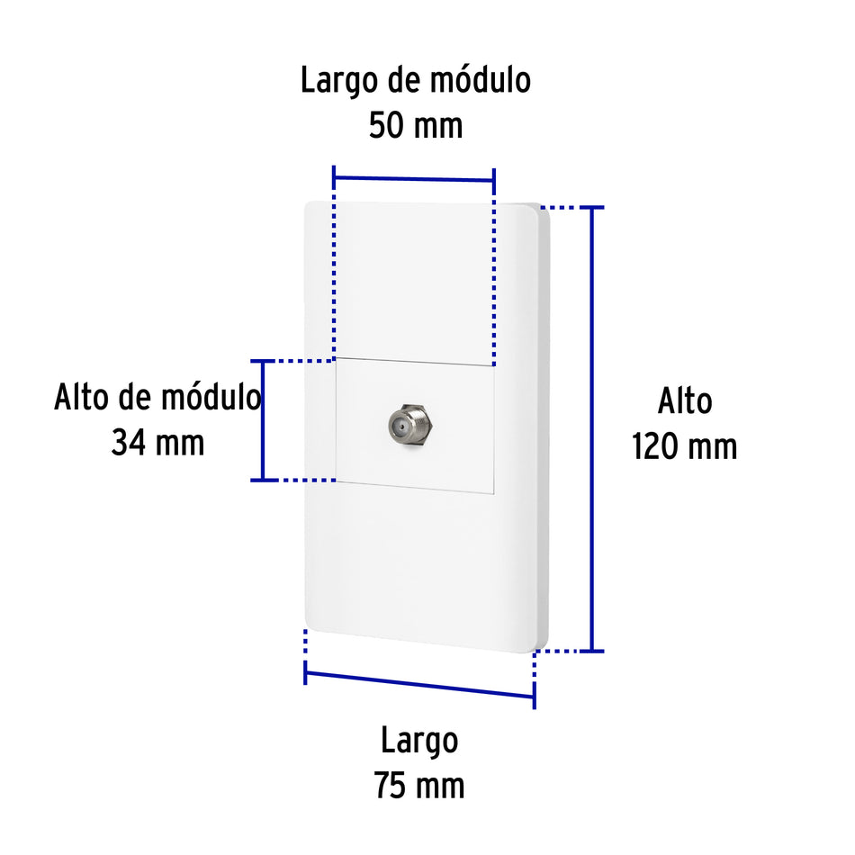 Placa armada blanca 1 toma de TV, 1.5 módulos, Lisboa