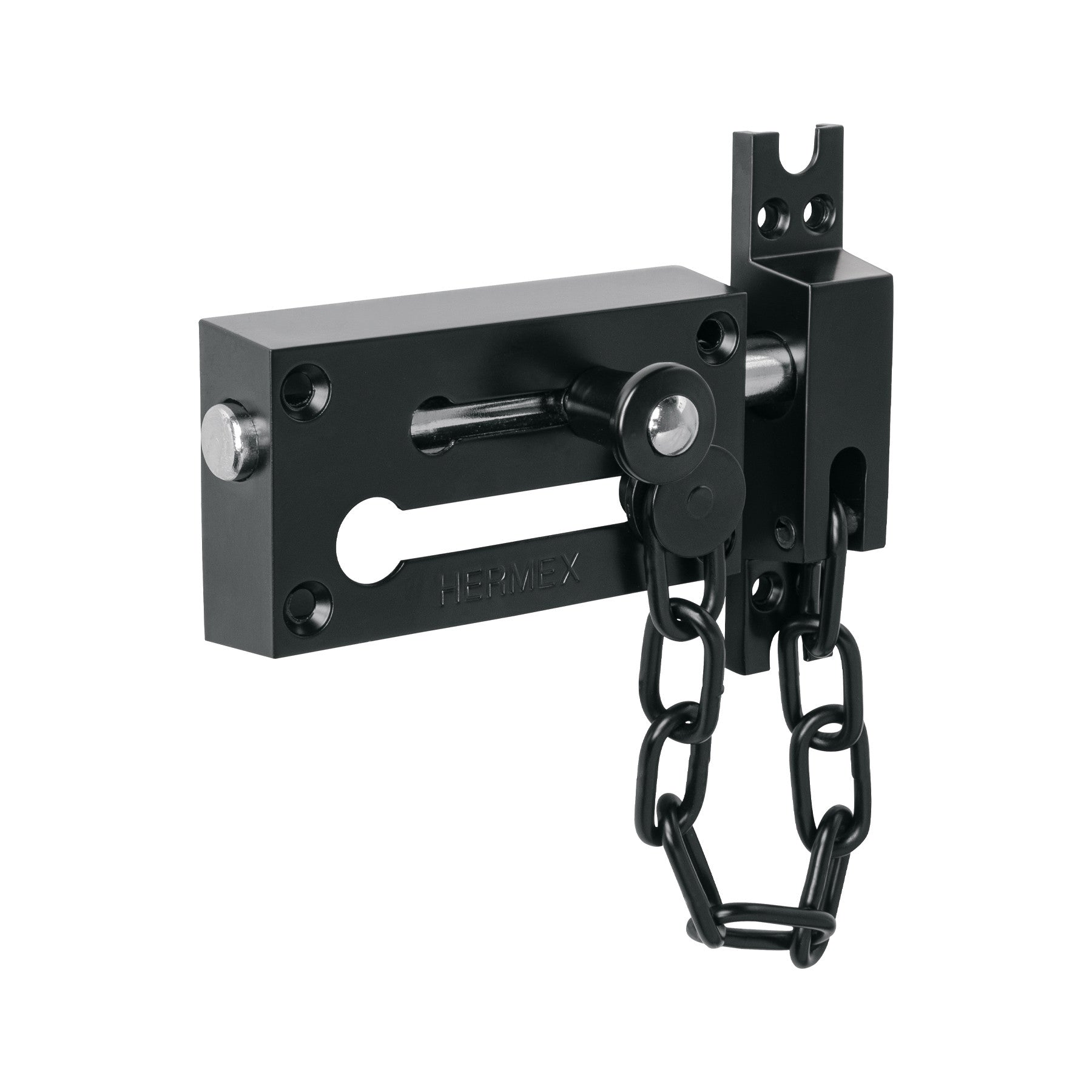 Pasador con cadena para puerta acabado HERMEX negro