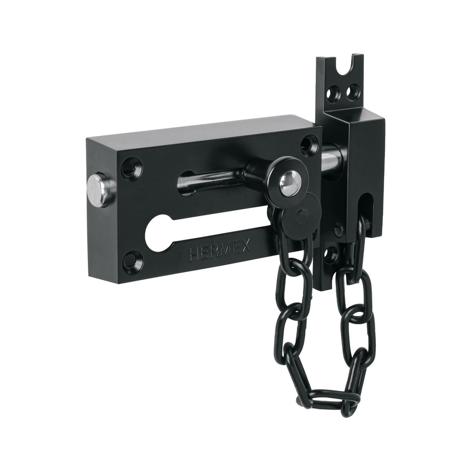 Pasador con cadena para puerta acabado HERMEX negro