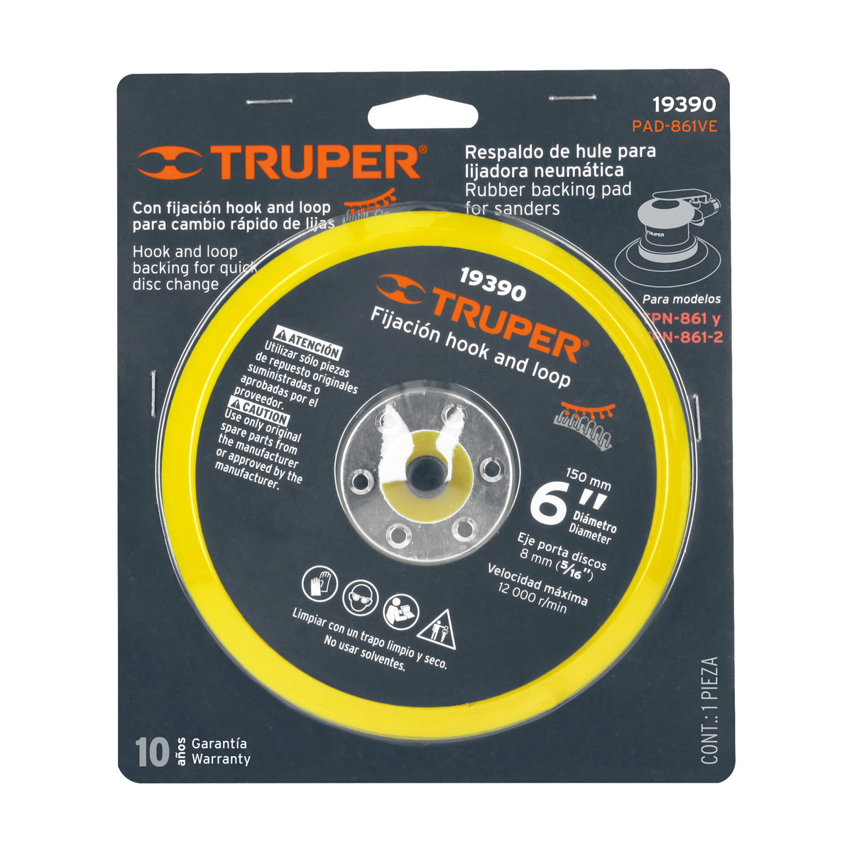 Pad para lijadora neumatica TPN-861 fijacion hook and loop