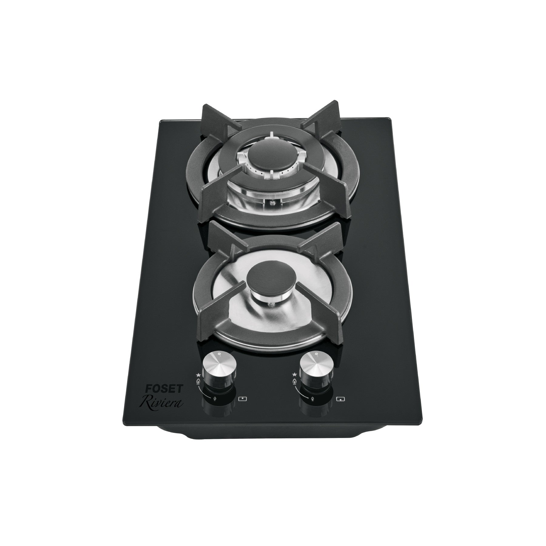 Parrilla gas empotrable 30cm 2 quem vidrio negro RIVIERA