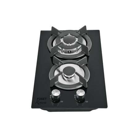 Parrilla gas empotrable 30cm 2 quem vidrio negro RIVIERA