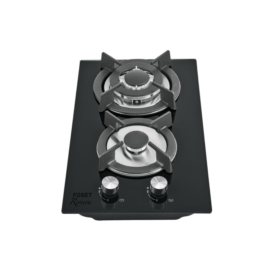 Parrilla gas empotrable 30cm 2 quem vidrio negro RIVIERA