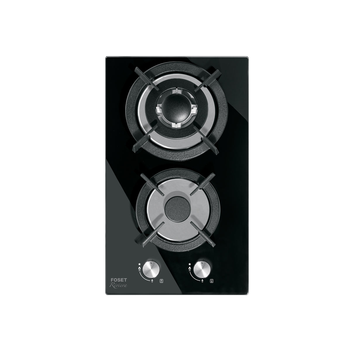 Parrilla gas empotrable 30cm 2 quem vidrio negro RIVIERA