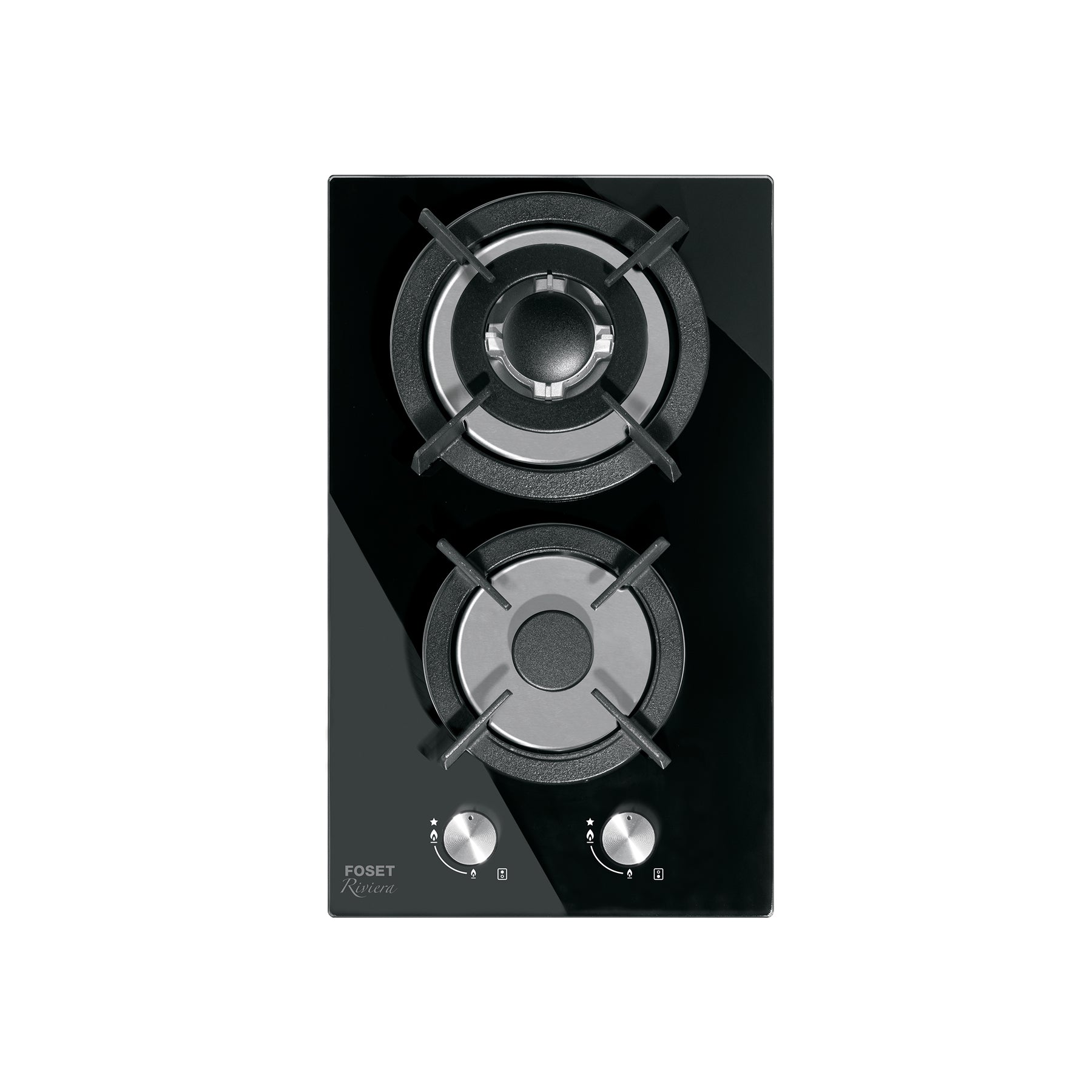 Parrilla gas empotrable 30cm 2 quem vidrio negro RIVIERA