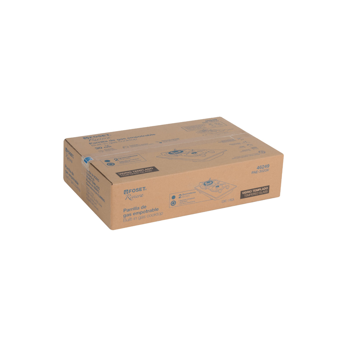Parrilla gas empotrable 30cm 2 quem vidrio negro RIVIERA