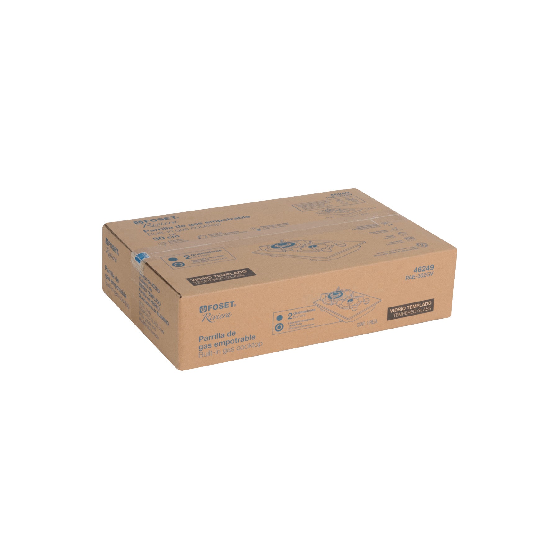 Parrilla gas empotrable 30cm 2 quem vidrio negro RIVIERA