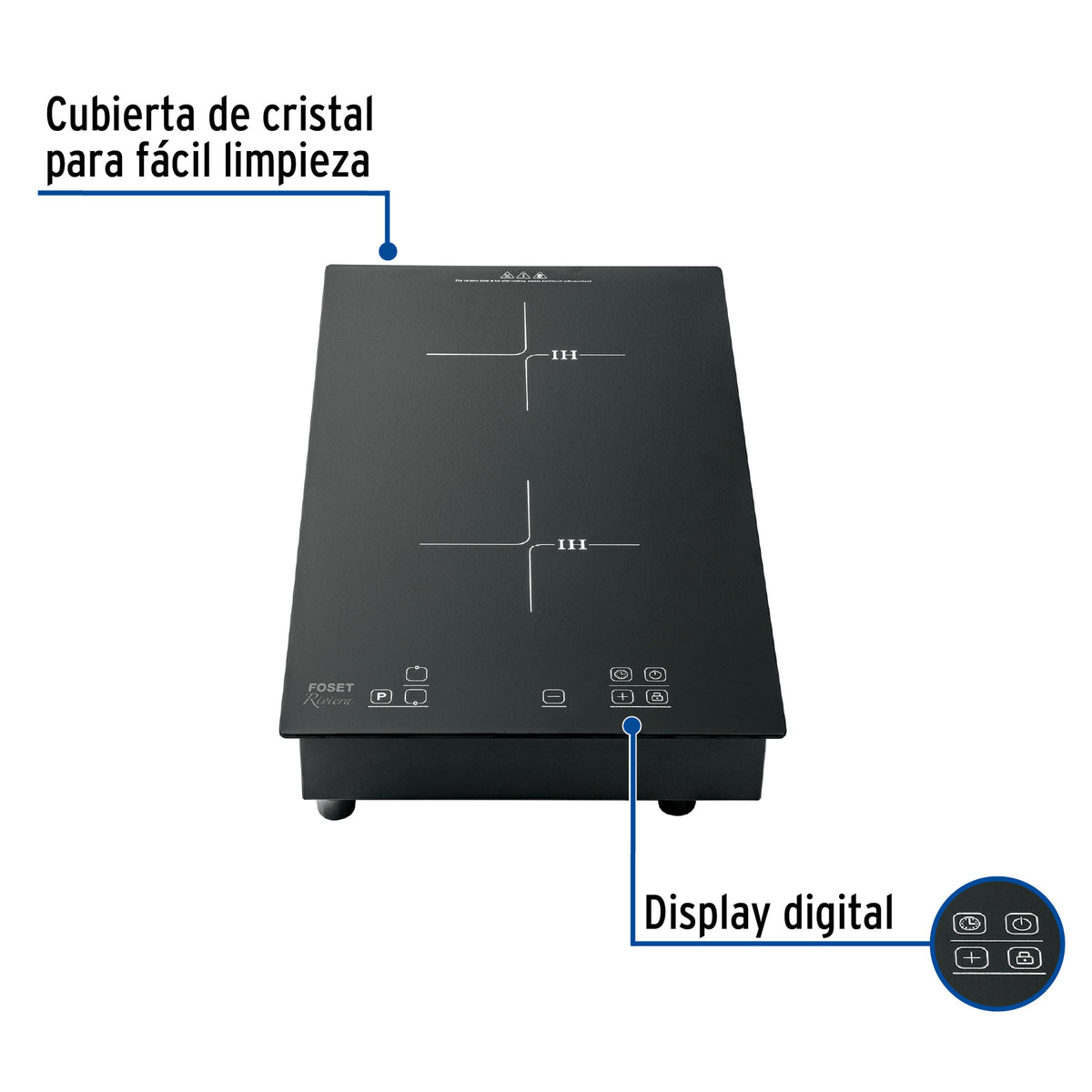 Parrilla induccion empotrable 30cm 2 quem vidrio RIVIERA