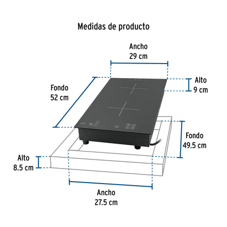 Parrilla induccion empotrable 30cm 2 quem vidrio RIVIERA
