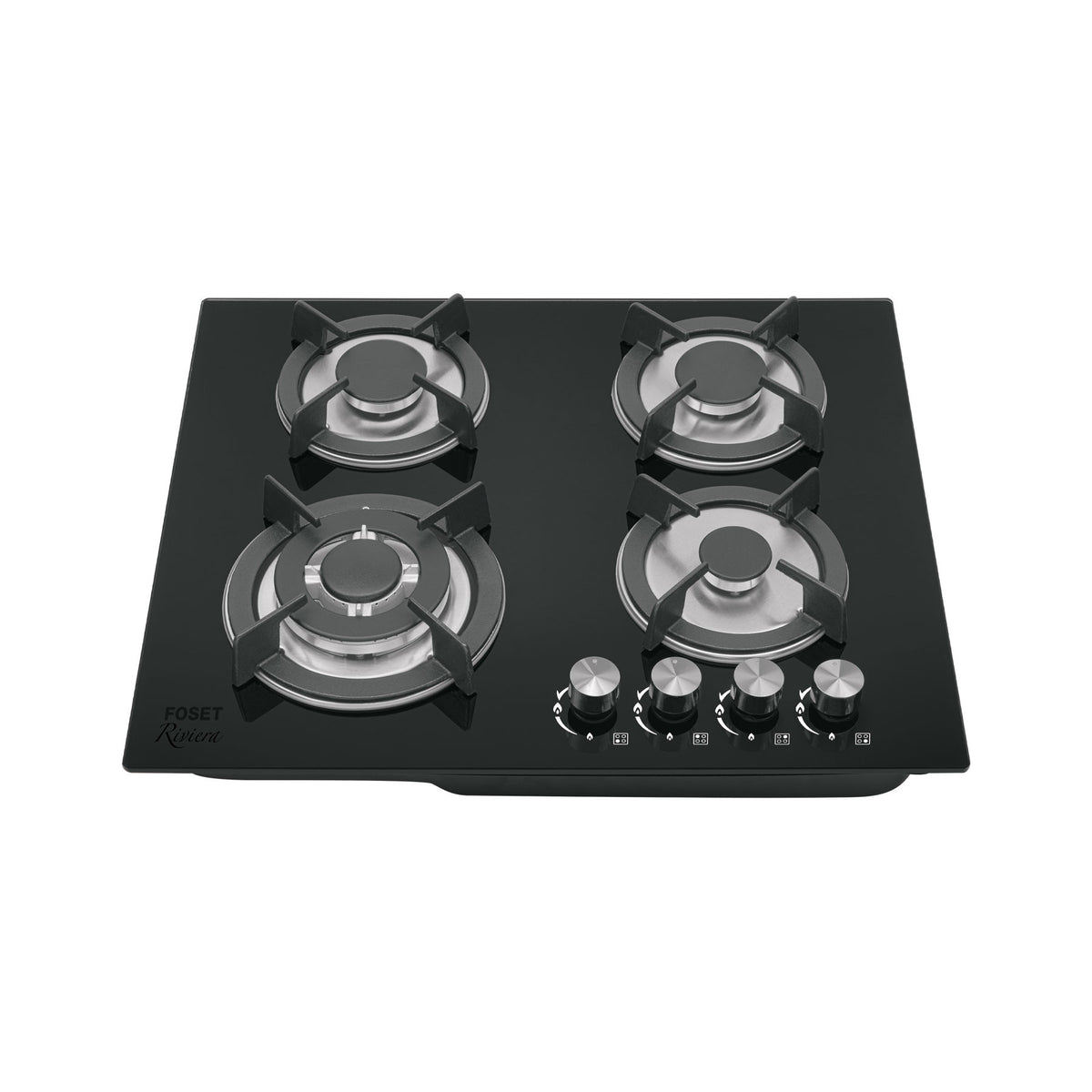 Parrilla gas empotrable 60cm 4 quem vidrio negro RIVIERA