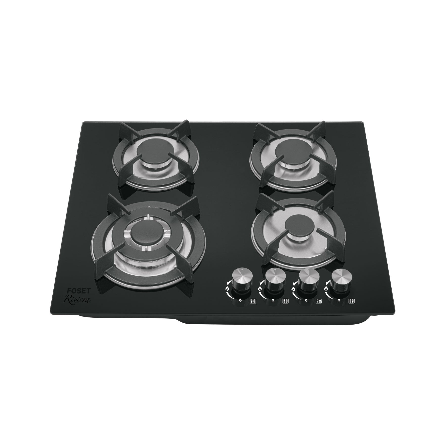 Parrilla gas empotrable 60cm 4 quem vidrio negro RIVIERA