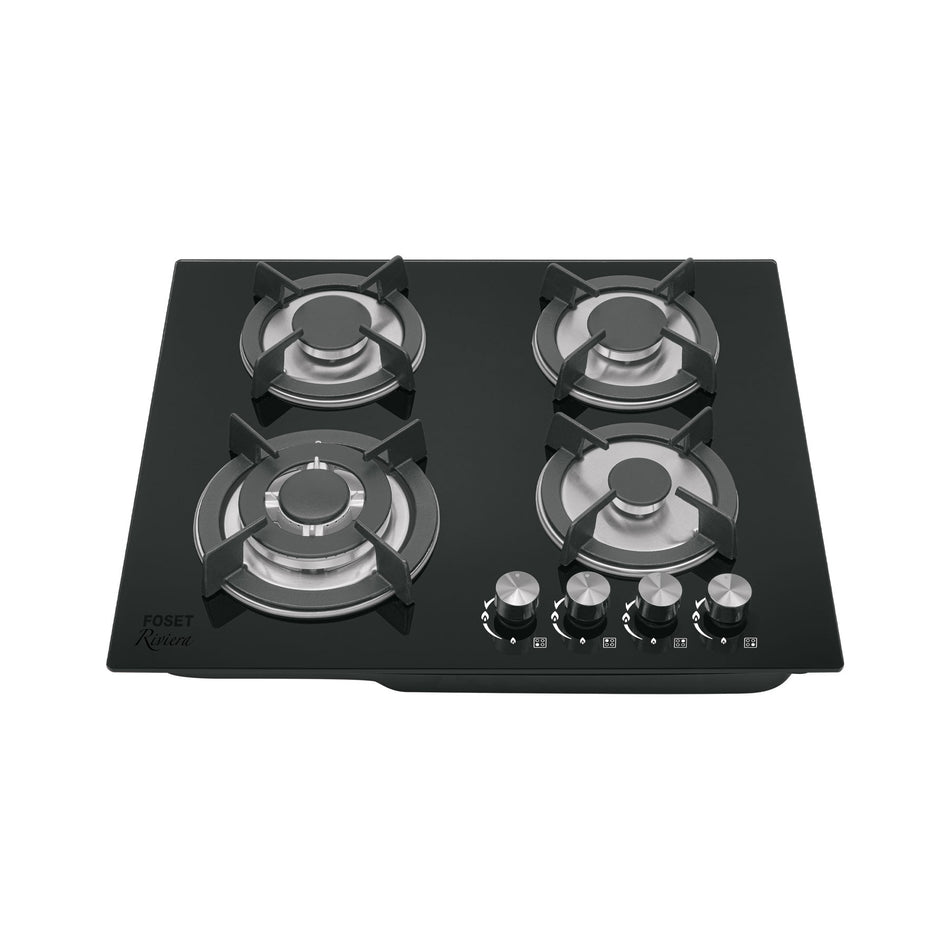 Parrilla gas empotrable 60cm 4 quem vidrio negro RIVIERA
