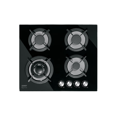 Parrilla gas empotrable 60cm 4 quem vidrio negro RIVIERA