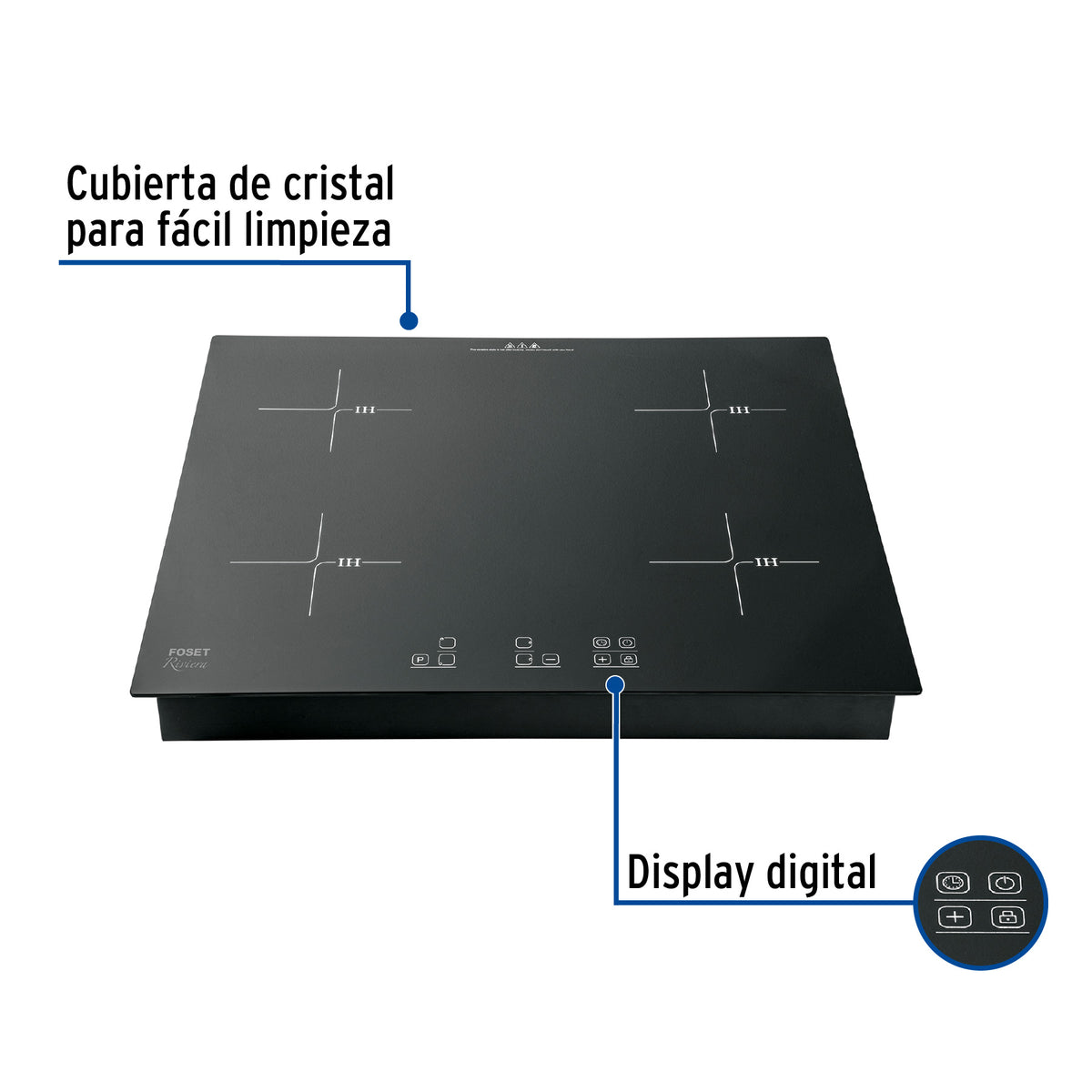 Parrilla induccion empotrable 60cm 4 quem vidrio RIVIERA