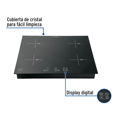 Parrilla induccion empotrable 60cm 4 quem vidrio RIVIERA