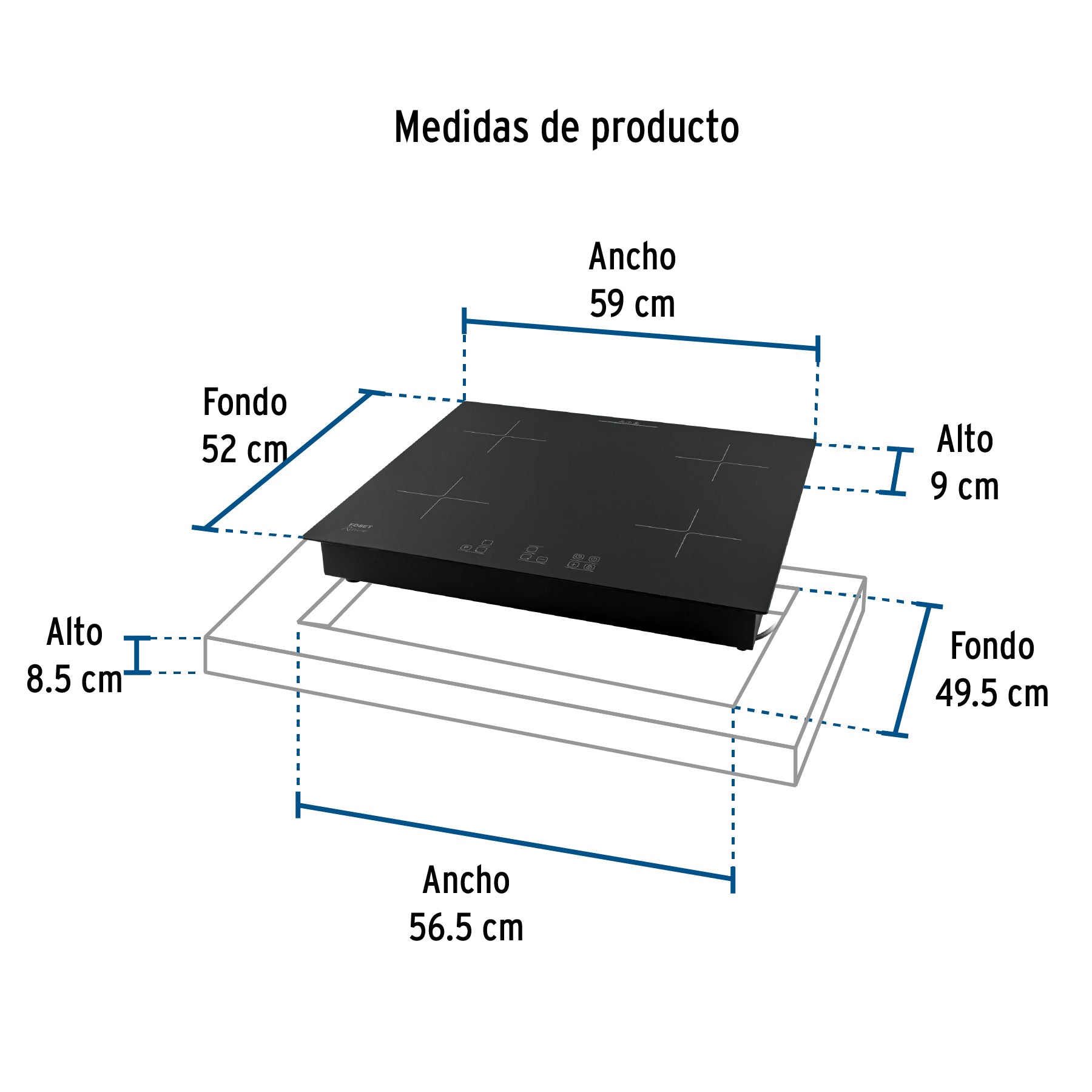 Parrilla induccion empotrable 60cm 4 quem vidrio RIVIERA