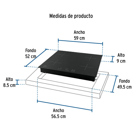 Parrilla induccion empotrable 60cm 4 quem vidrio RIVIERA