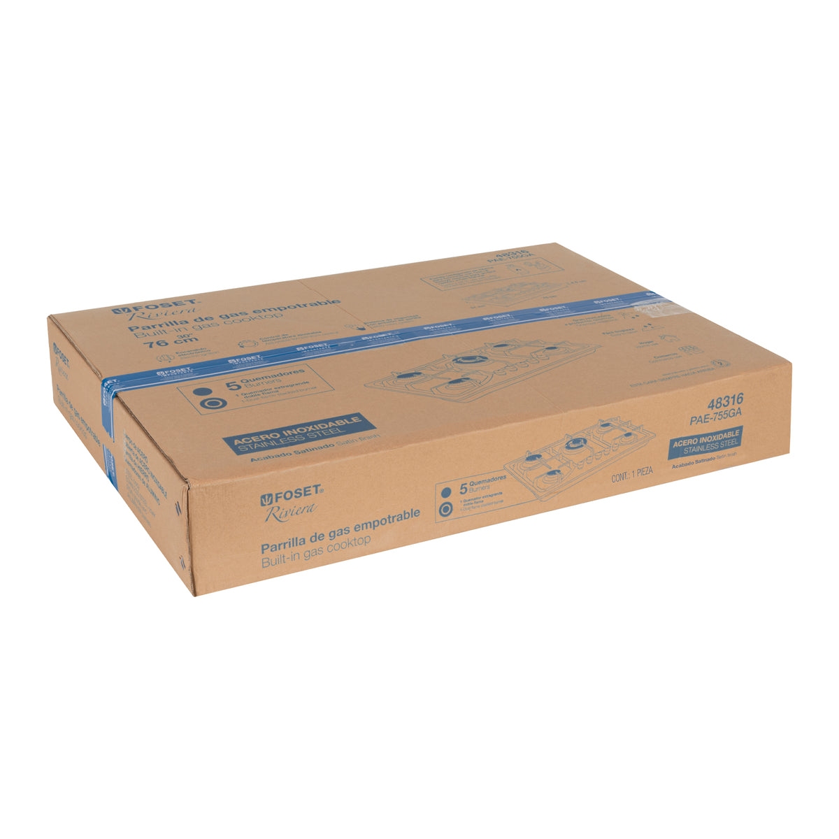 Parrilla gas empotrable 5 quem acero inox RIVIERA 75 cm