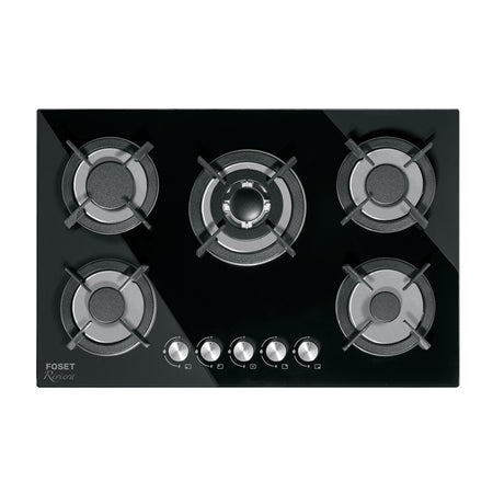 Parrilla gas empotrable 75cm, 5 quem, vidrio negro, RIVIERA