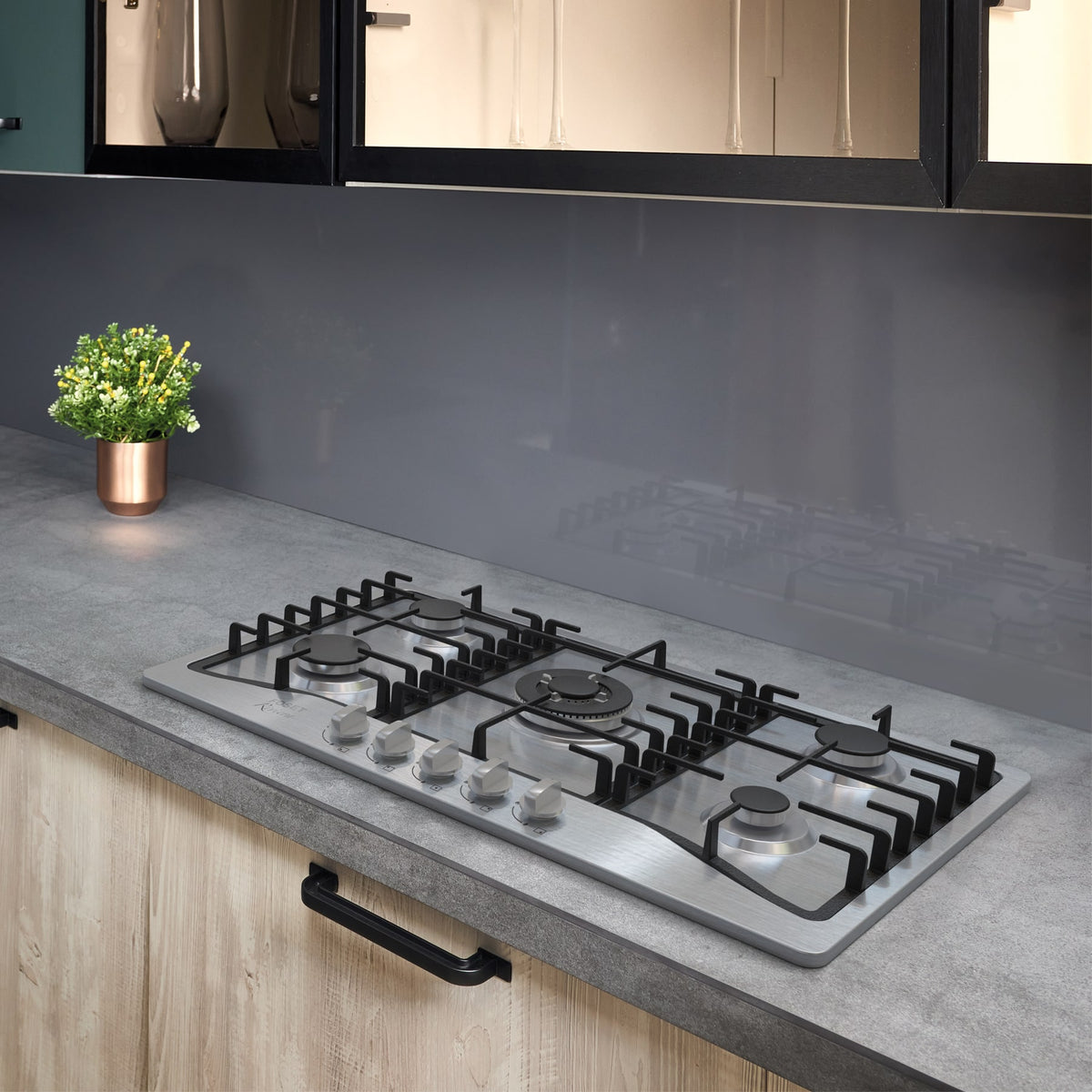 Parrilla gas empotrable 5 quem acero inox RIVIERA 90 cm