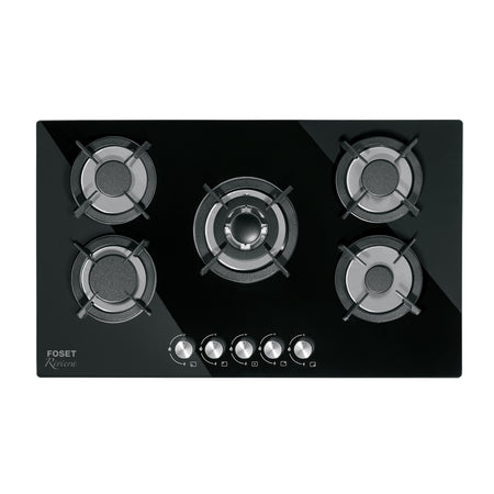 Parrilla gas empotrable 90cm, 5 quem, vidrio negro, RIVIERA