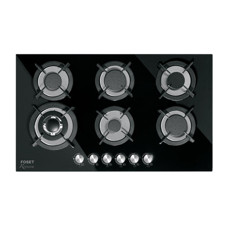 Parrilla gas empotrable 90cm 6 quem vidrio negro RIVIERA