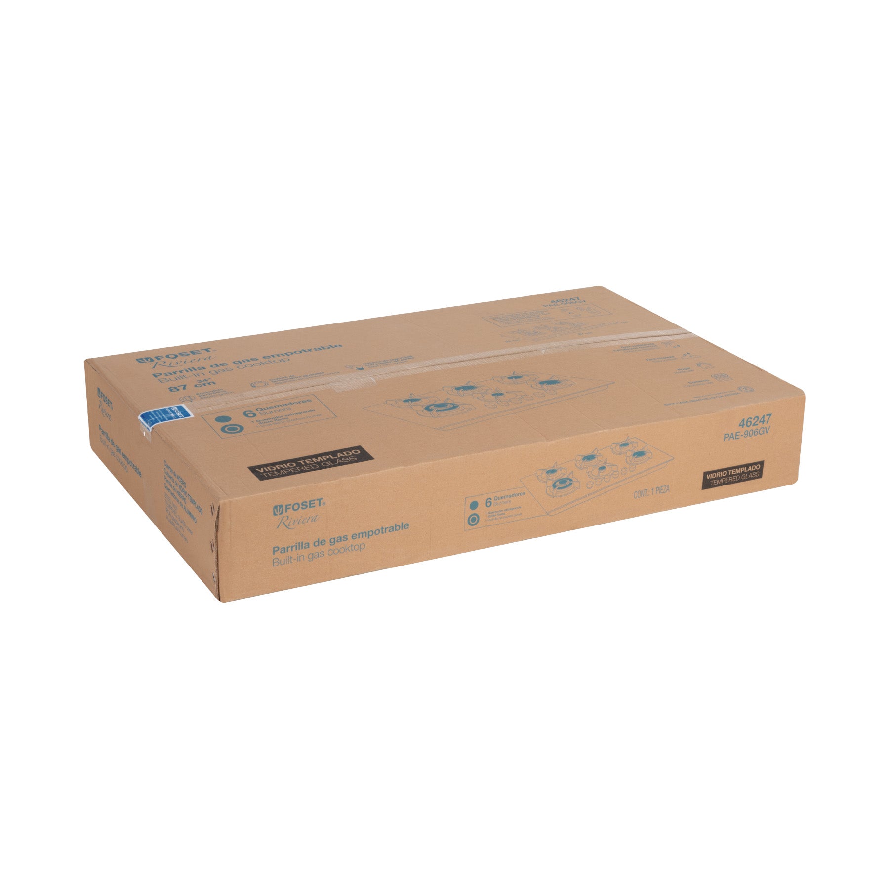 Parrilla gas empotrable 90cm 6 quem vidrio negro RIVIERA