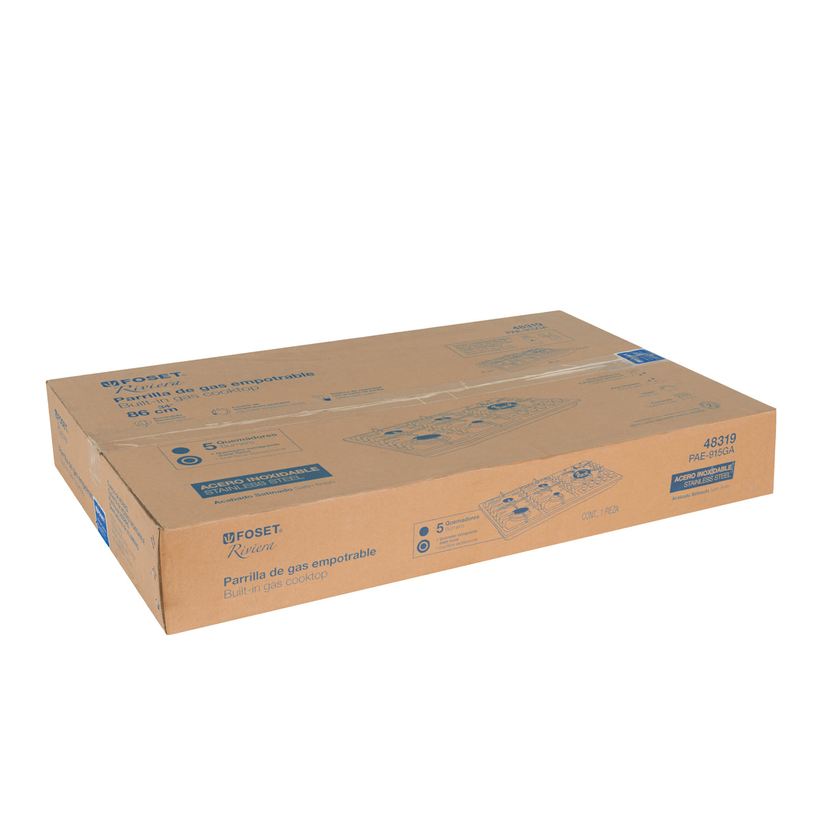 Parrilla gas empotrable 90cm 5 quem lateral inox RIVIERA