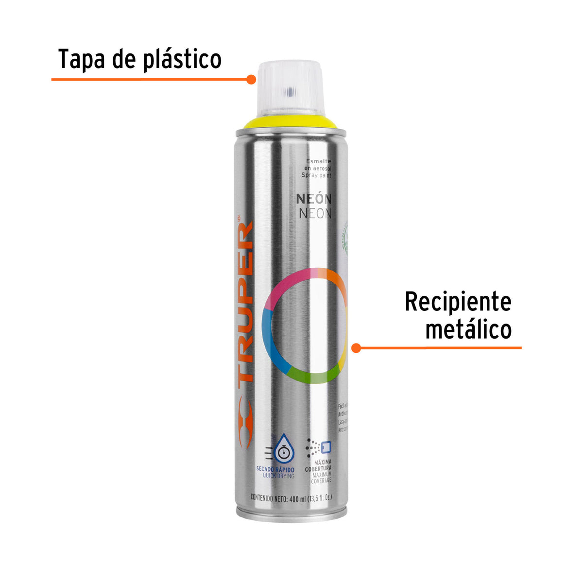 Pintura en aerosol, amarillo neón, bote tradicional, 400 ml 400 ml, amarillo