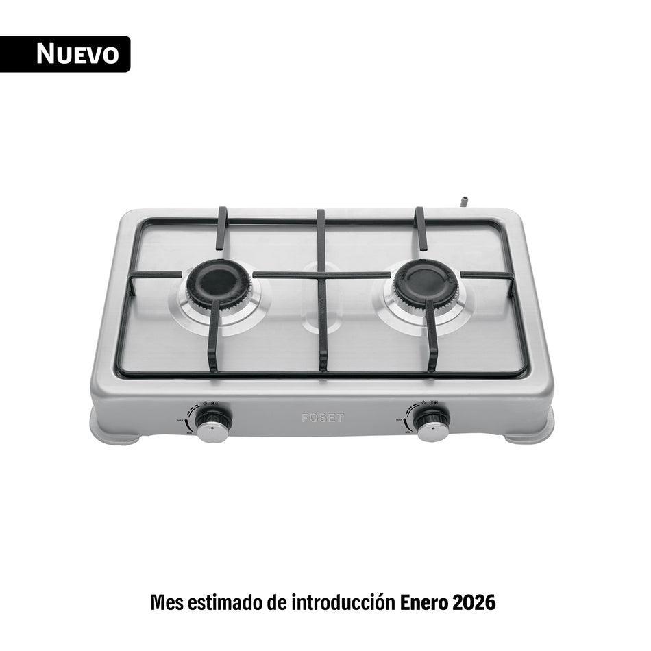 Parrilla de gas de sobreponer,2 quemadores, inox, FOSET AERO