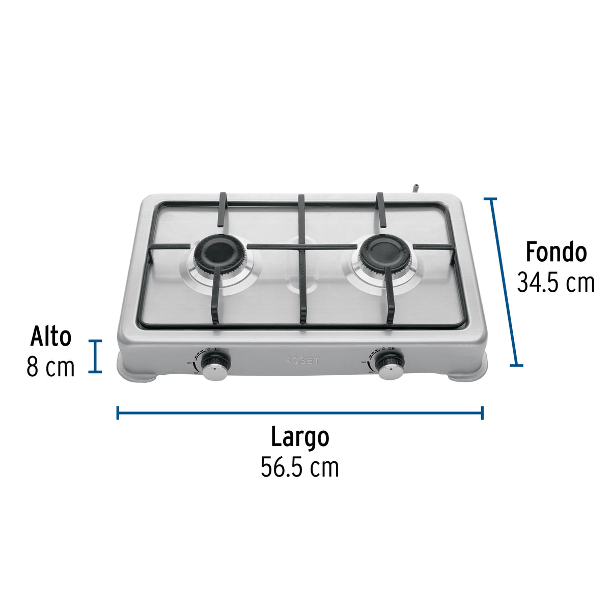 Parrilla de gas de sobreponer,2 quemadores, inox, FOSET AERO