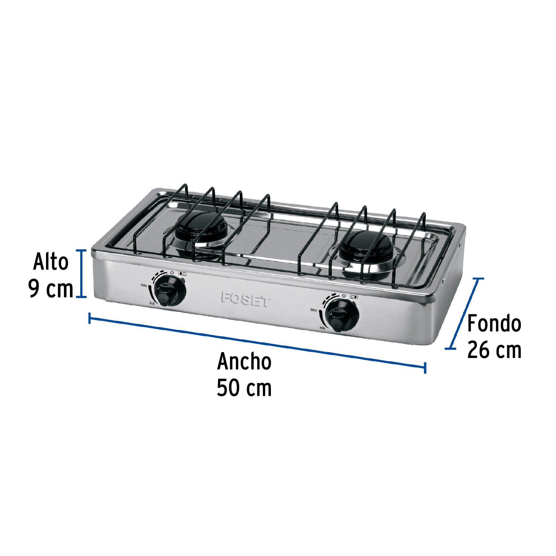 Parrilla de gas de sobreponer 2 quemadores inox FOSET