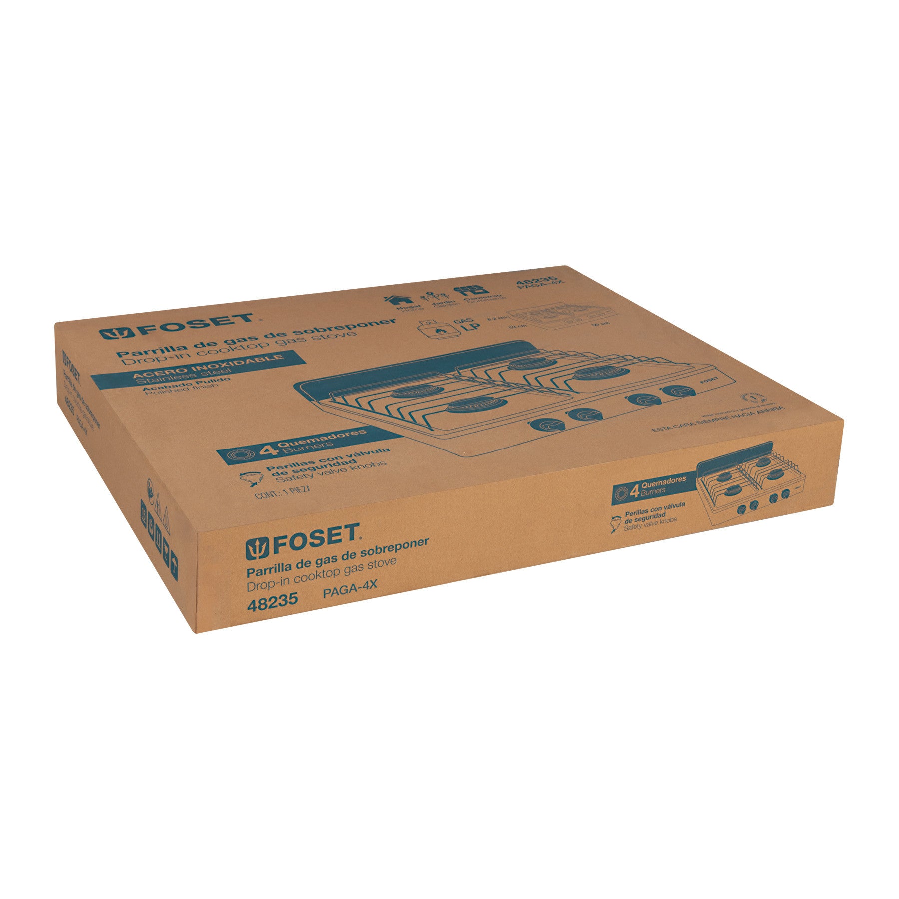 Parrilla de gas de sobreponer 4 quemadores, blanca, FOSET