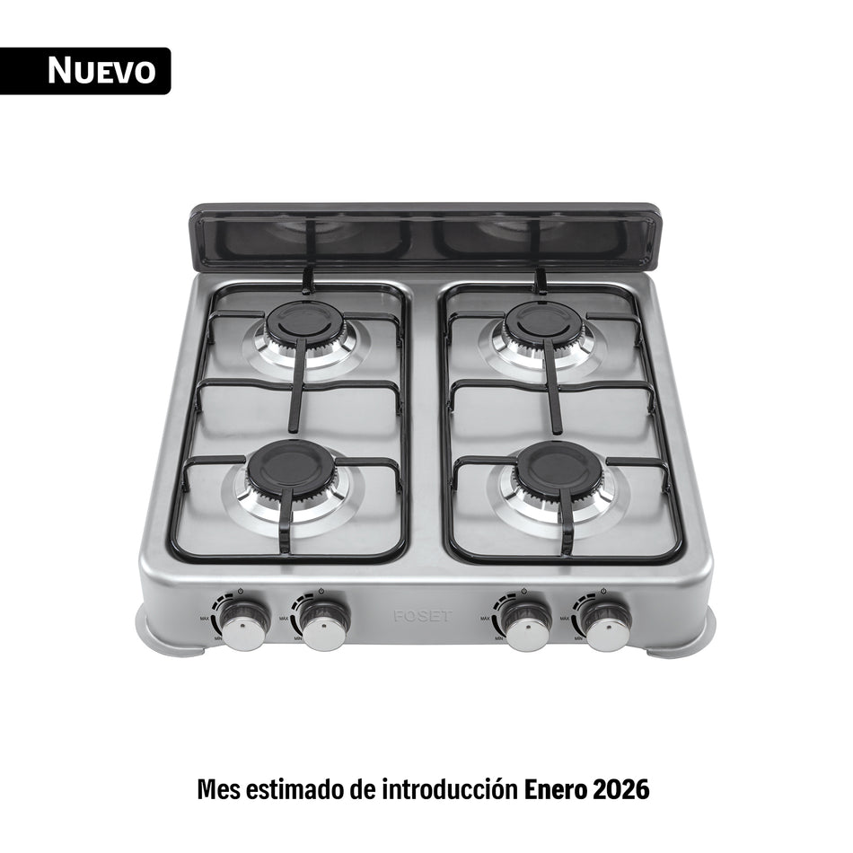 Parrilla de gas de sobreponer,4 quemadores, inox, FOSET AERO