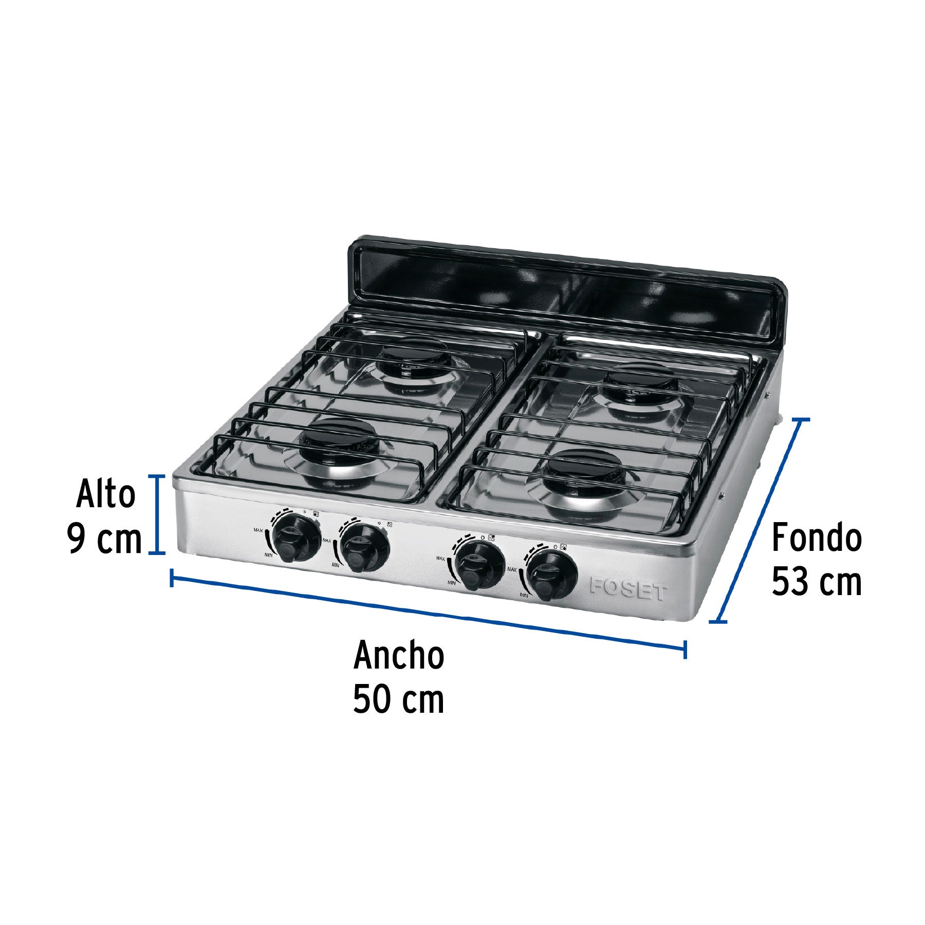 Parrilla de gas de sobreponer 4 quemadores inox FOSET