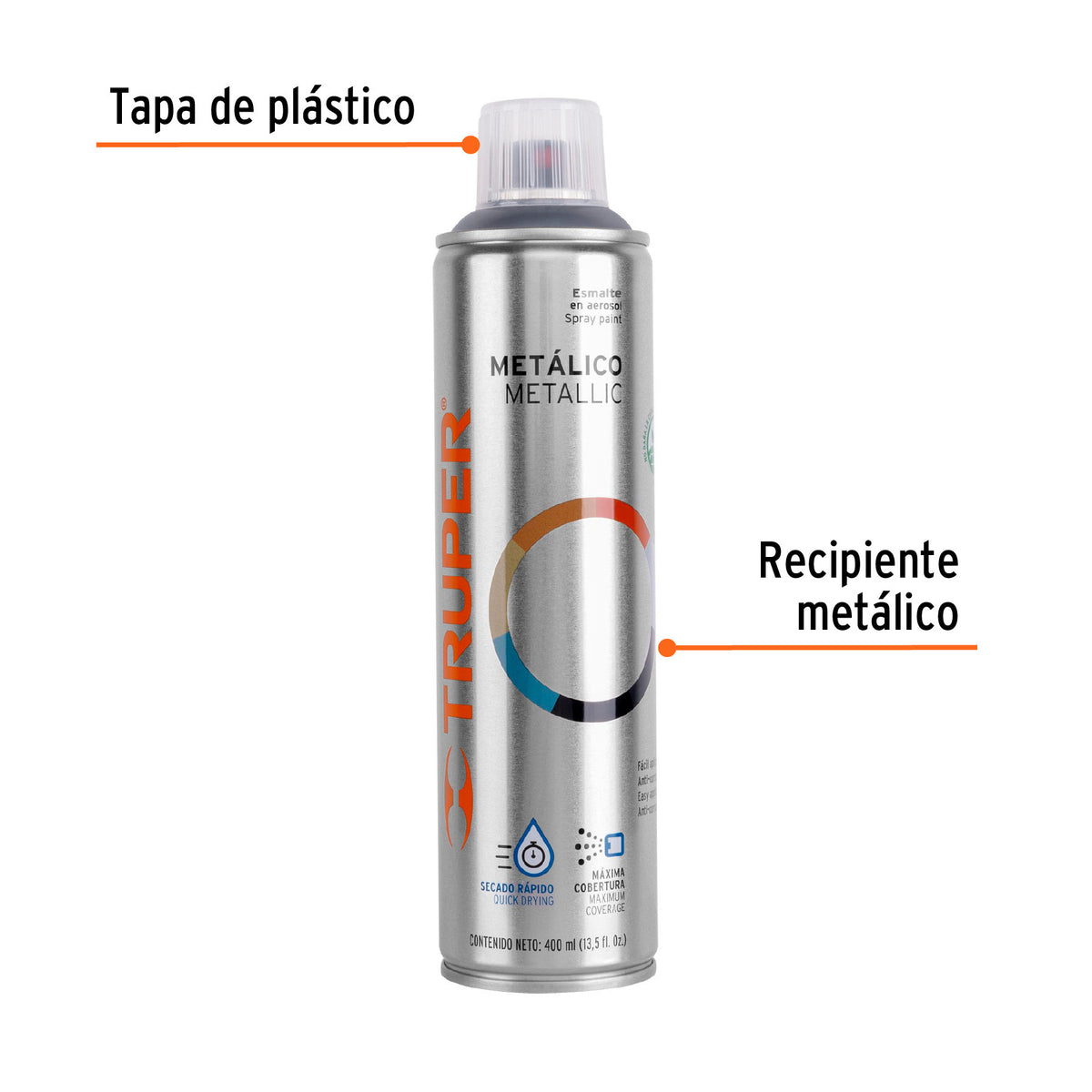 Pintura en aerosol, cromo metálico, bote tradicional, 400 ml